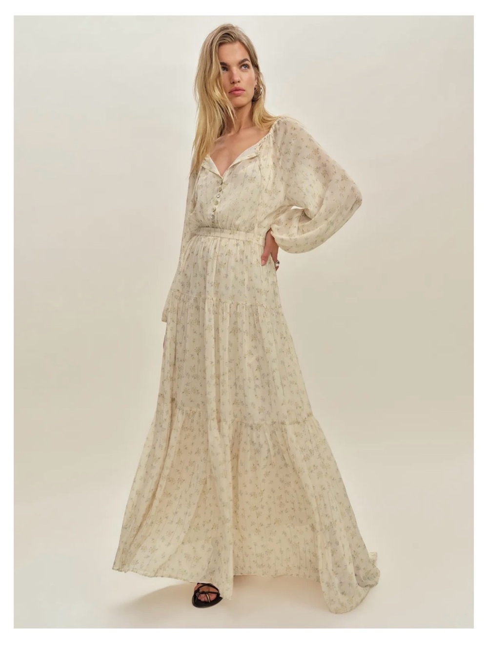 Reformation Cream Floral Maxi Dress